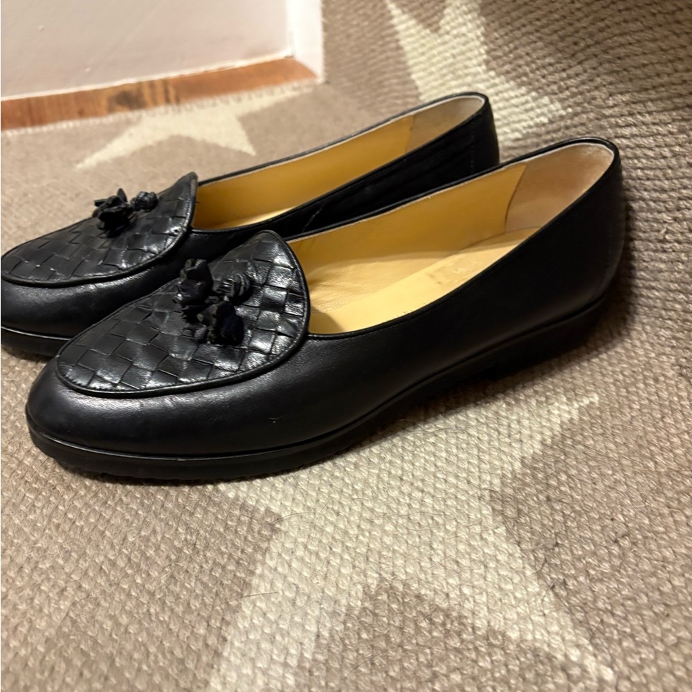 Bottega Veneta Intrecciato Weave Leather Loafers Low Heel Black Leather 6-6.5